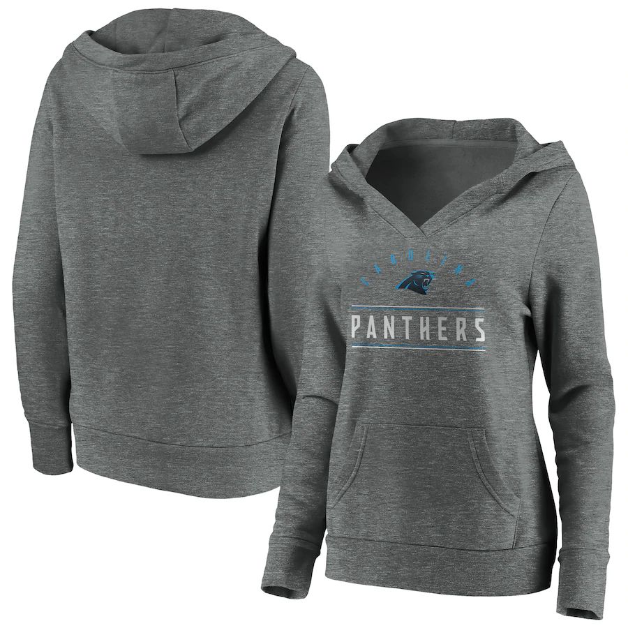 Women Carolina Panthers Fanatics Branded Heathered Gray Iconic League Leader V-Neck Pullover Hoodie->women nfl jersey->Women Jersey